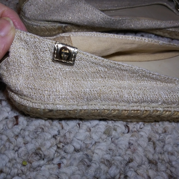 Etienne Aigner Unice Bamboo Accent Sparkly Gold Linen Espadrille Ballet Flats - Picture 3 of 9